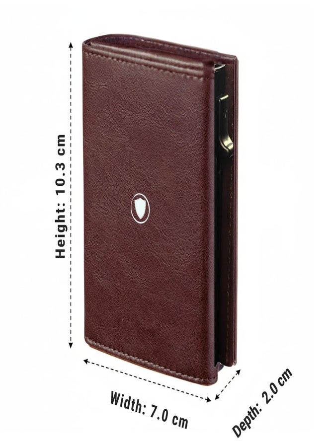 Bracevor Premium Popup Card Holder Trifold Leather Wallet for Men Women - Auburn |4 Pockets+ID Window+Currency Slot + Coin Pocket | RFID & NFC Blocking | Magnetic Closure - Image 4